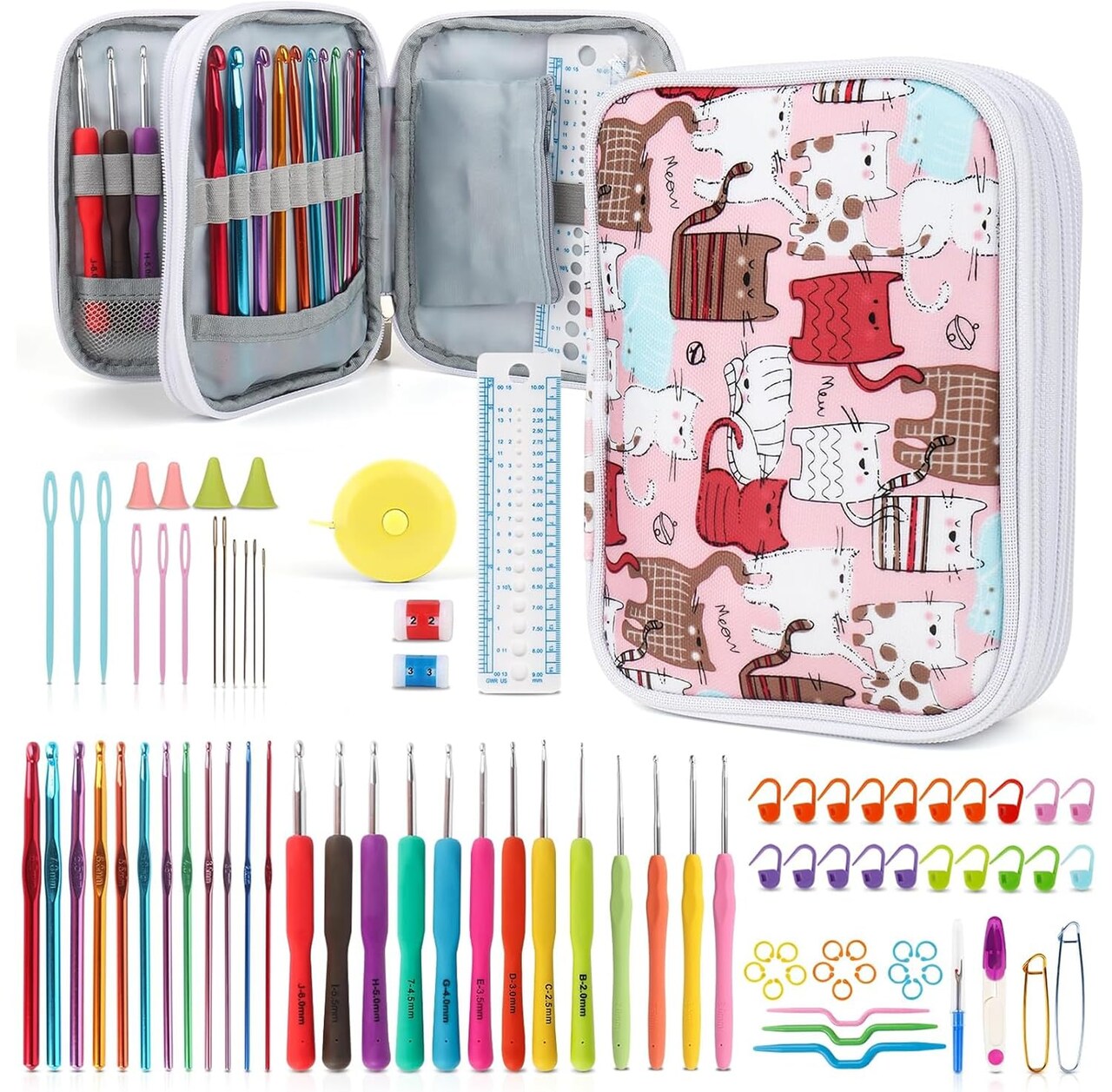 Crochet Hooks Kit with Case, 99-Piece Crochet Hooks Set DIY Crochet Needles Yarn Weave Kits for Knitting Gloves and Sweaters, Ergonomic Lace Crochet Hook for Fine Working